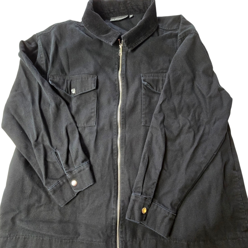 Unisex Black Barn Jacket with Corduroy Collar
